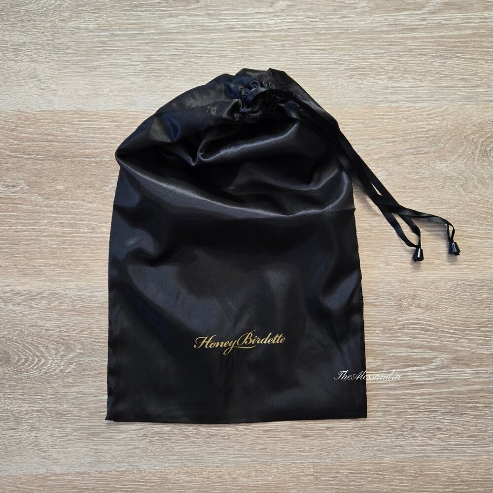 Honey Birdette Large Black Satin Drawstring Dust Bag Travel Storage Pouch NWOT